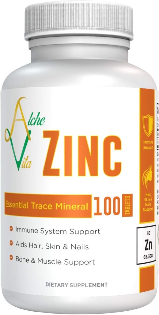 AlcheVita Zinc 50mg – Υψηλή Βιο-Διαθεσιμότητα – Ουσιαστικό Ορυκτό Trace – Συμπλήρωμα για την Ανοσολογική Υποστήριξη, Οστά, Δέρμα & Μυική Υποστήριξη