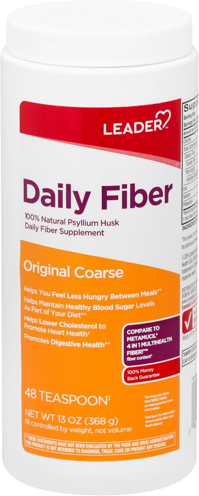 Leader Psyllium Husk Psylium Powder Supplement 4-σε-1 Fiber for Digestive Health, Plant Based 100% Φυσικό Psyllium Husk Daily Fiber, Gluten Free, Non-GMO, Σε σύγκριση με Meta-Mucil Multihealth (13 OZ)