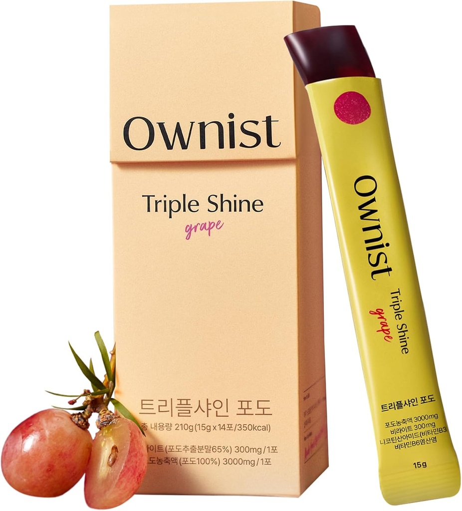 Ownist Triple Shine Grape Jelly On-The-Go - Targets Dark Spots & Skin Brightening, Contains Belight™, Vitamins B, C - 14 Stick Packs