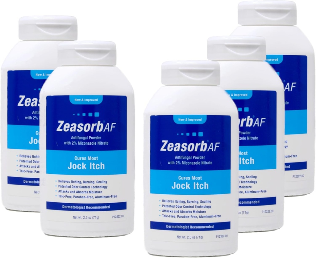 Zeasorb AF Αντιμυκητιασική σκόνη με 2% Miconazole Nitrate, Cures Most Jock Itch, 2,5 oz (πακέτο των 5)