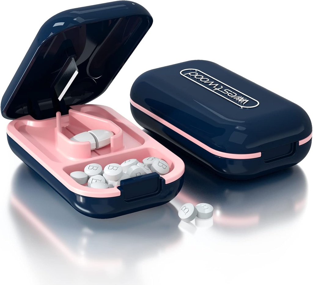 Κοπτικό χαπιών, Splitter χαπιών για την κοπή μικρών χαπιών ή μεγάλων χαπιών στο μισό, Χάπια κοπής, Βιταμίνες, Δισκία, Λεπίδα από ανοξείδωτο χάλυβα, Ταξιδίου μεγέθους (Κόφτης χαπιών, Μπλε)