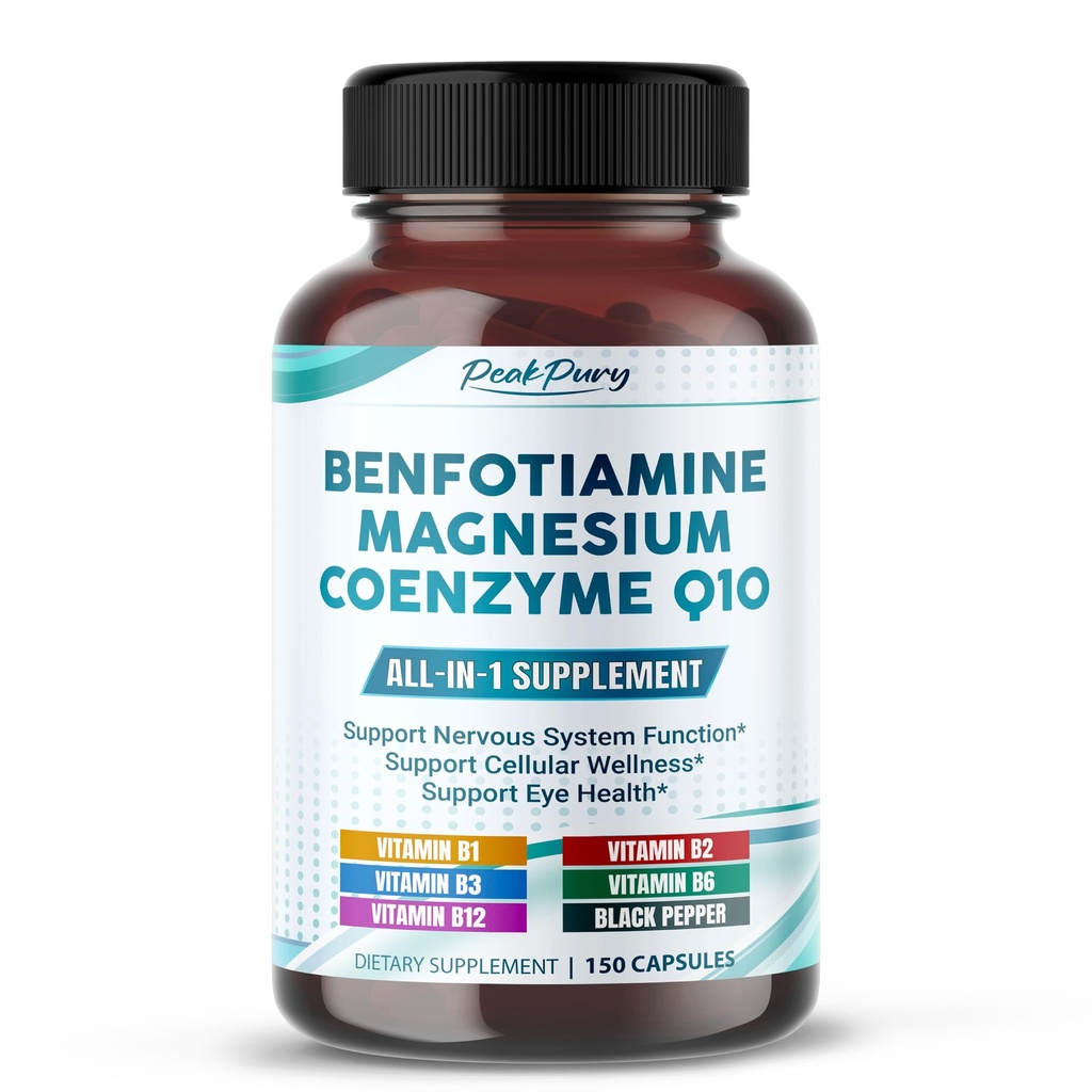 Benfotiamine with Magnesium & Coenzyme Q10 - Supports Nerve Health, Cellular Wellness & Eye Health - 150 Capsules