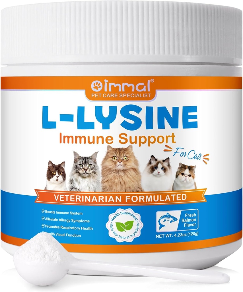 L-Lysine σε σκόνη για γάτες, Lysine συμπλήρωμα για γάτες, υποστήριξη ανοσοποιητικού συστήματος, αναπνευστική υγεία & οπτική λειτουργία και Αλλεργία ανακούφιση, Κατοικίδια προϊόντα υγείας πολυβιταμίνες, σολομός Γεύση - 4.23 oz / 120g
