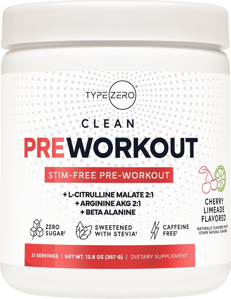 Τύπος Zero Ultra Clean Stim Δωρεάν αντλία προ προπόνηση + Nitric Oxide Booster (Cherry Limeade) - Μη διεγερτική και χωρίς καφεΐνη για άνδρες & γυναίκες