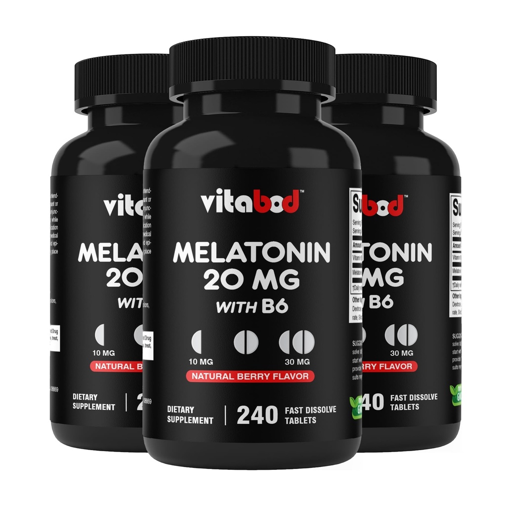 Μελατονίνη 20 mg - 240 δισκία ταχείας διάλυσης - Χωρίς φάρμακα - Φυσικό άρωμα μούρου - χορτοφαγική, μη ΓΤΟ, χωρίς γλουτένη 240 Count (Pack of 3)
