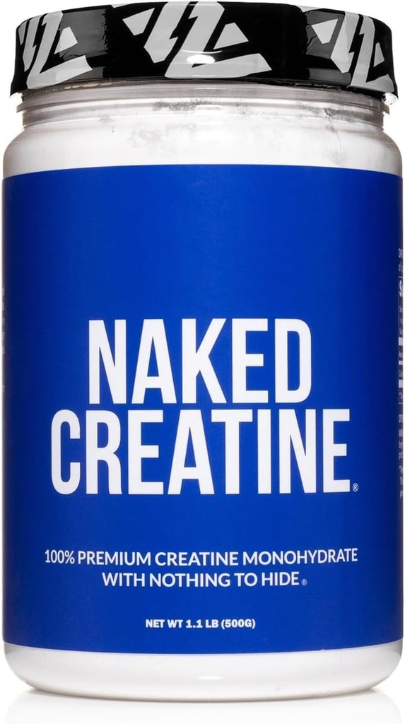 NAKED Pure Micronized Creatine Monohydrate Powder - Unflavored, 500g, 1.1lb Μαζική - Vegan, Μη-GMO, Χωρίς γλουτένη, Χωρίς σόγια, Χωρίς πληρωτικά, Υποστηρίζει μυϊκή ανάπτυξη & δύναμη - 100 εξυπηρετήσεις