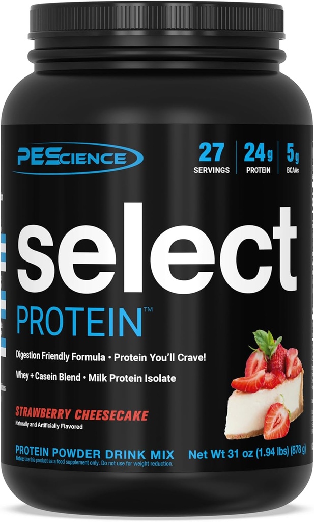 PEScience Select Protein Powder, Whey and Casein Blend, Clean Protein Powder for Women and Men, Low Calorie, Low Carb, Keto Friendly, Gluten Free, Φράουλα Cheesecake, 27 Σερβιέτες