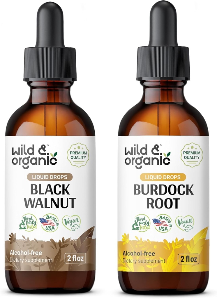 Άγρια & οργανικά μαύρη βάμμα Walnut 2 fl oz & Burdock Root Βάμμα 2 fl oz