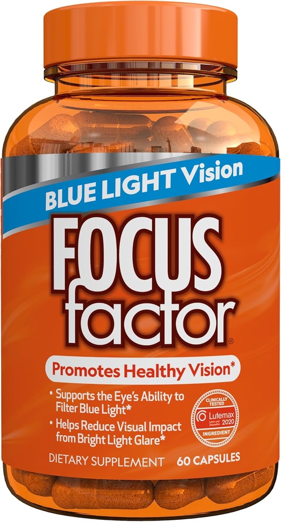 Focus Factor Blue Light Formula (60 Count) - Βιταμίνες ματιών με Γαλάζιο Φως Υποστήριξη Φιλτράρισμα - Lutein και Zeaxanthin συμπλήρωμα με βιταμίνη C, βιταμίνη Ε, Lutemax 2020® - Προώθηση της υγείας των ματιών