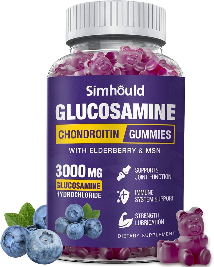 Glucosamine Chondroitin Gummies - 3000MG Συμπληρωματικό Υποστήριξης με MSM & Elderberry, Ευελιξία, Αντιοξειδωτική Ανοσολογική Υποστήριξη Gummy για Ενήλικες, Άνδρες και Γυναίκες