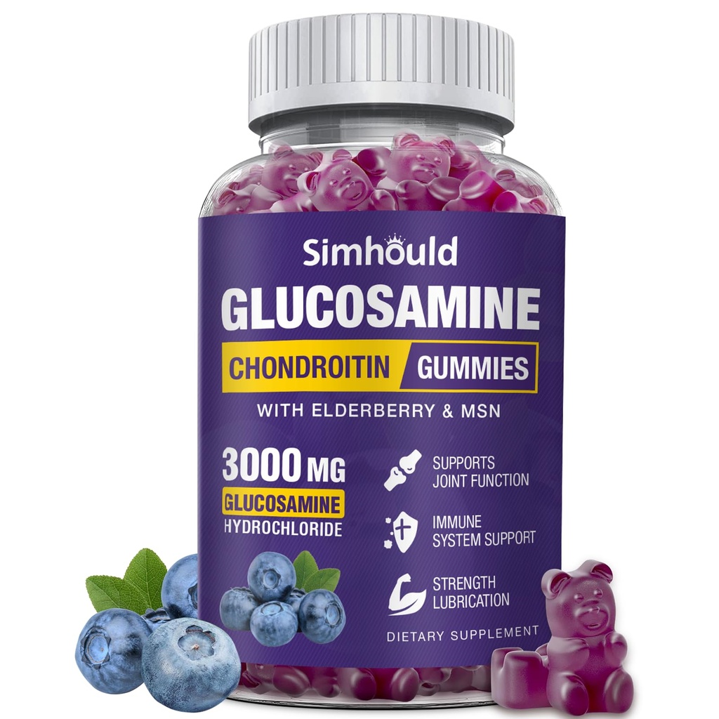 Glucosamine Chondroitin Gummies - 3000MG Συμπληρωματικό Υποστήριξης με MSM & Elderberry, Ευελιξία, Αντιοξειδωτική Ανοσολογική Υποστήριξη Gummy για Ενήλικες, Άνδρες και Γυναίκες