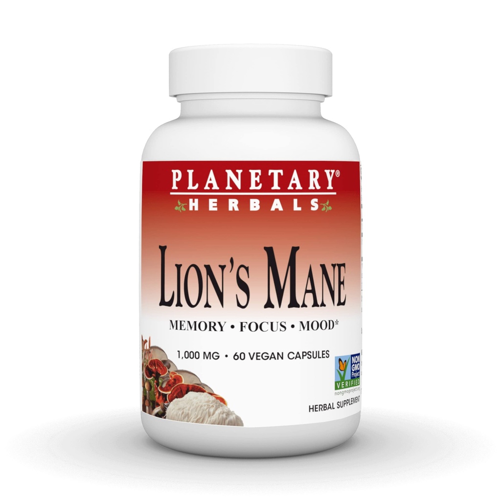 Planetary Herbals Lion's Mane, for Memory, Focus, and Mood*, 1.000 mg - 60 Vegan Capsles