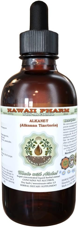 Hawaii Pharm Alkanet Alcohol-Free Liquid Extract, Alkanet (Alkanna Tinctoria) Dried Root Glycerite Natural Herbal Supplement 2 oz