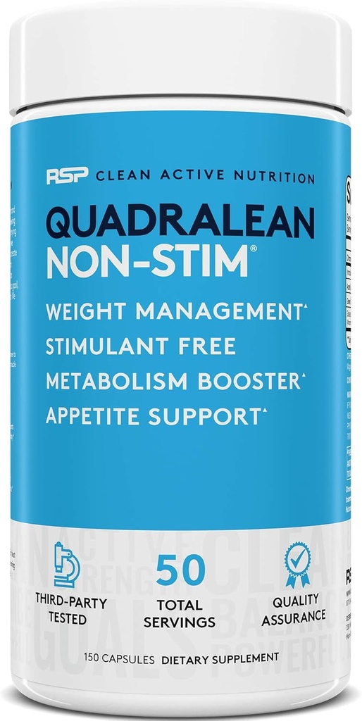 RSP Nutrition QuadraLean - Stimulant Free Weight Management, Metabolism Booster, Energy & Appetite Support - CLA, L-Carnitine, Green Tea Extract, Non-Stim Formula, 50 Serv (Packaging May Vary)