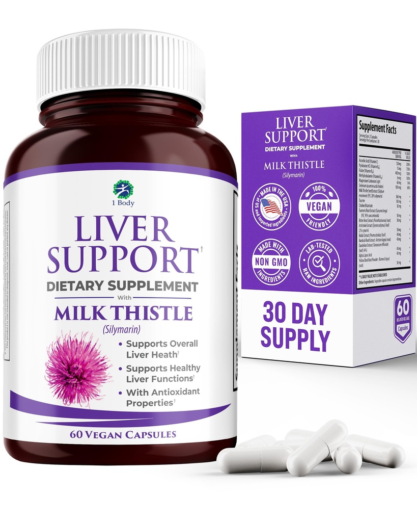 Liver Support - Detox & Cleanse συμπλήρωμα (Vegetarian) - Advanced Natural Liver Health Formula που συνδυάζει milk Thistle, Selenium, Turmeric Curcumin, Vitamin B12, Vitamin C, Alpha Lipoic Acid, N Acetyl Cysteine, Magnesium, Taurine, and More - 30 Day Supply