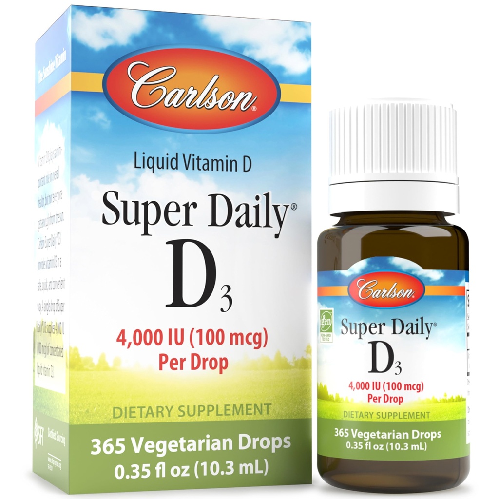 Carlson Super Καθημερινή D3 4.000 IU (100 mcg), Καρδιά & Ανοσοποιητική Υγεία, Δόντια & Δύναμη των Οστών, Άγευστα, 365 σταγόνες