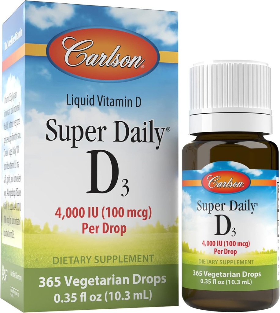 Carlson Super Καθημερινή D3 4.000 IU (100 mcg), Καρδιά & Ανοσοποιητική Υγεία, Δόντια & Δύναμη των Οστών, Άγευστα, 365 σταγόνες