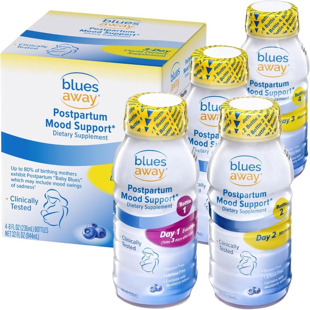 Blues Away Postpartum Mood Support Drink - Θηλασμός Φιλική μεταγεννητική ορμονική ισορροπία για τις γυναίκες - 3 ημέρες Liquid Dietary Stress Support Shake [4 μπουκάλια]