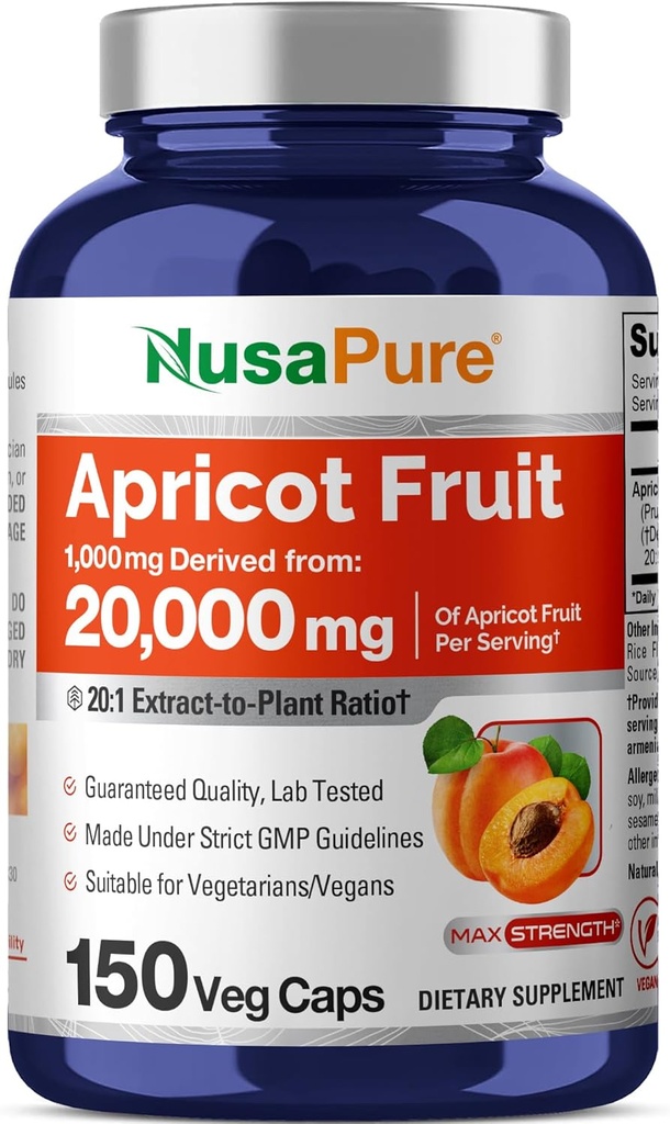 NusaPure Apricot 20:1 Extract, 1000 mg Equivalent to 20,000mg 150 Veggie Capsules (Vegan, Non-GMO)
