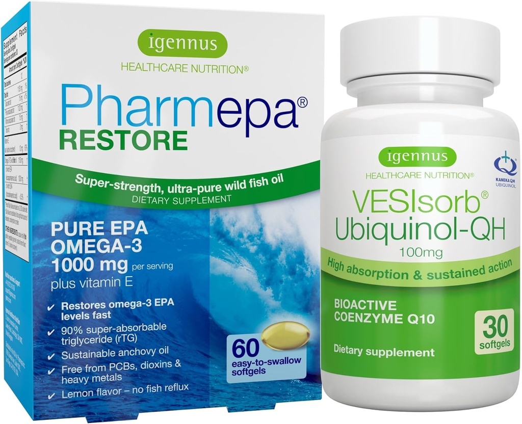 Pharmepa Restore EPA & VESIsorb Ubiquinol-QH CoQ10 Heart Health Bundle, by Igennus