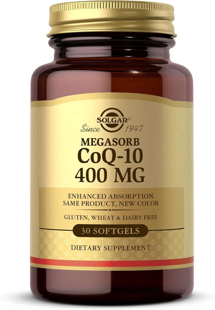 Solgar Megasorb CoQ-10 400 mg, 30 Softgels - Υποστηρίζει τη λειτουργία του εγκεφάλου - Συμπλήρωμα συνένζυμου Q10 - Ενισχυμένη απορρόφηση - Χωρίς γλουτένη, χωρίς γαλακτοκομικά - 30 Σερβιέτες