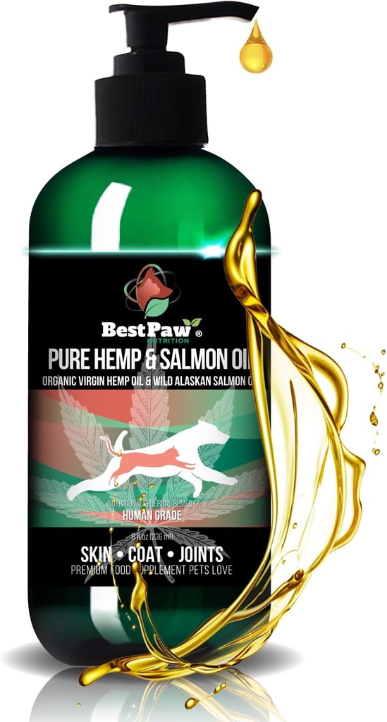 Pure Hemp & Salmon Oil for Dogs and Cats - Ωμέγα Φροντίδα του δέρματος Remedy for Dandruff, Shedding, Αλλεργία & Ichy Skin Relief - Κοινό συμπλήρωμα για Pet Arthritis - Δέρμα & Βιταμίνες Coat Κατοικίδια Αγάπη - 8 oz