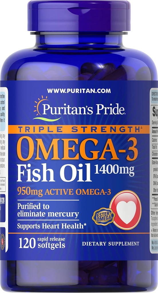 Puritan's Pride Omega-3 Fish Oil 1360 mg Softgels, 120 Count