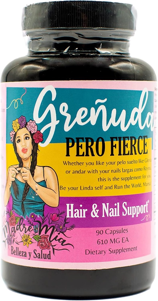 Grenuda Pero Fierce - Hair and Nail Support - Burdock Root, Horsetail, Stinging Nettle, Ginko Leaf, Biotin - 30 Day Supply 90 Capsules, 650MG Each