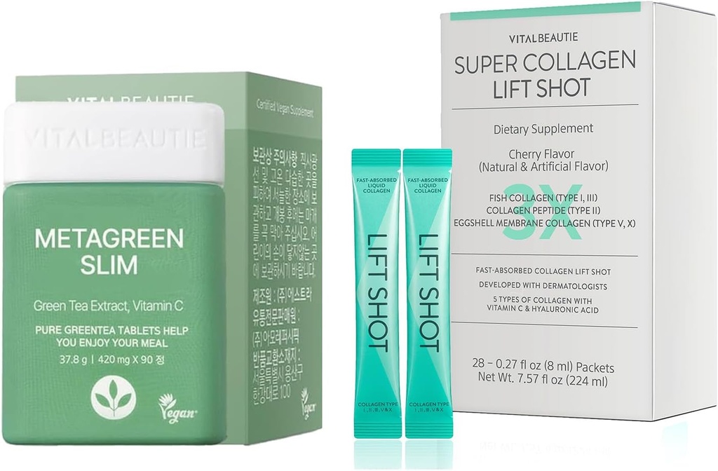 VITALBEAUTIE Metagreen Slim (Green Tea Extract, EGCG) 30 Σερβίρει το υγρό κολλγόνο για τις γυναίκες, Super Collagen Lift Shot