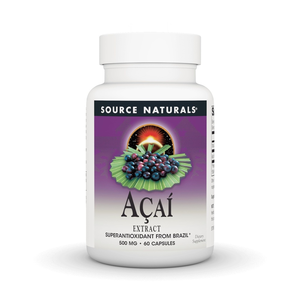 Source Naturals Acai Extract, Υπεραντιοξειδωτικό από Βραζιλία* - 500 Mg - 60 κάψουλες