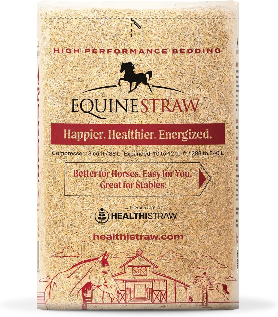EquineStraw, 3 cu ft (25 lb) Επεκτείνεται σε 10+ cu ft – Στρώμα σιταριού για τα άλογα, Foaling & Trailers – Χωρίς σκόνη, αλλεργιογόνο, απορροφητικό, Sensitive-Skin Safe – Με Βιώσιμη προέλευση