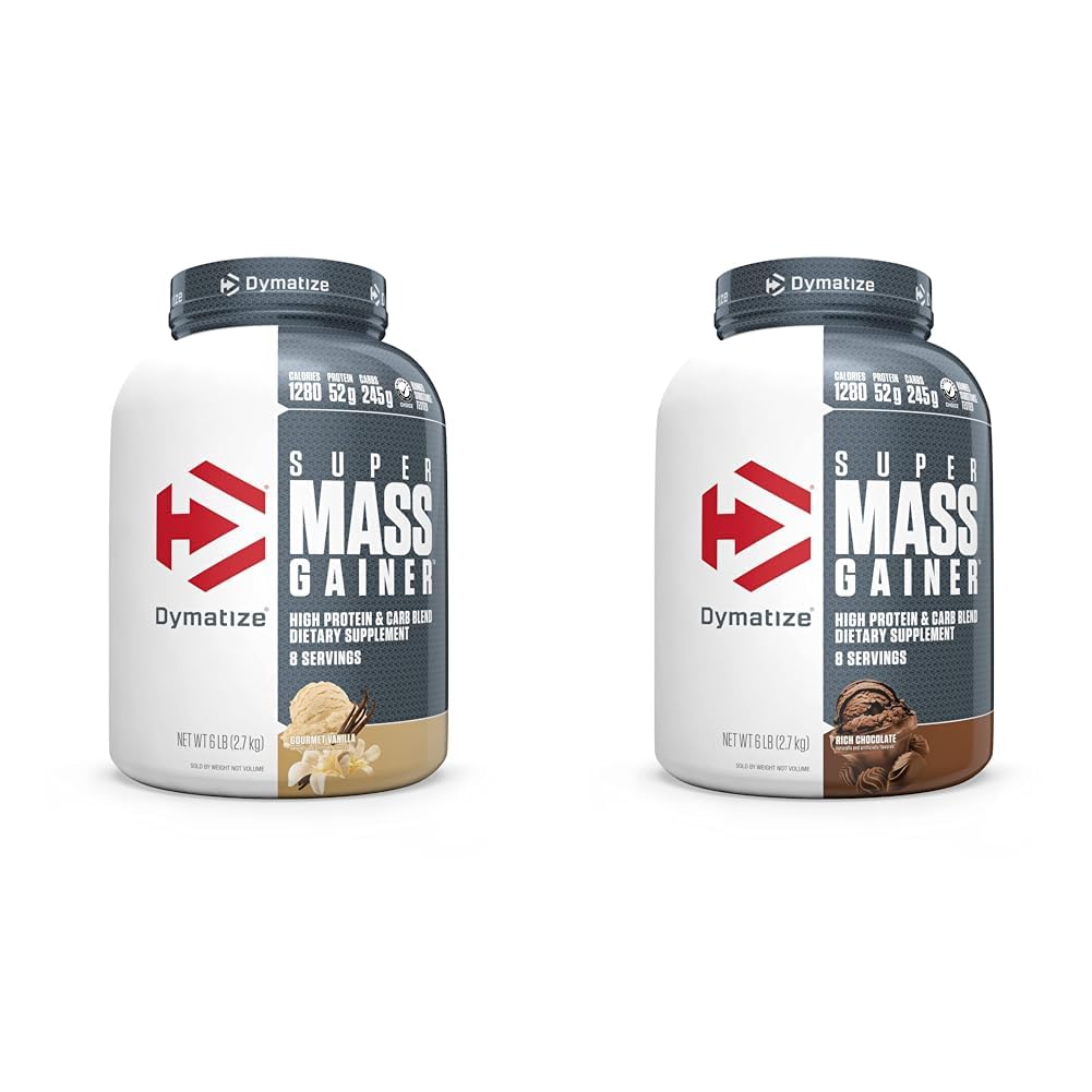Dymatize Σούπερ Μάζα Κερδίζοντας πρωτεΐνη σκόνη 52g πρωτεΐνη 1280 θερμίδες 6 κιλά Gourmet βανίλια και πλούσια σοκολάτα (πακέτο του 2)