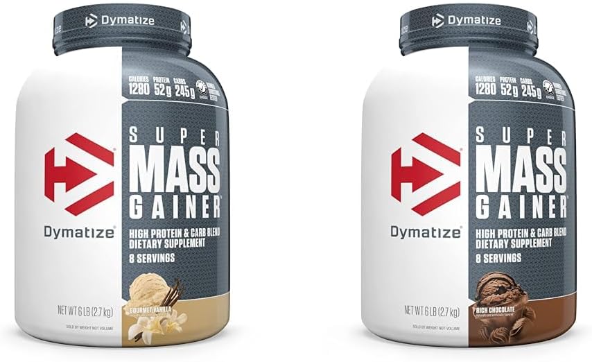 Dymatize Σούπερ Μάζα Κερδίζοντας πρωτεΐνη σκόνη 52g πρωτεΐνη 1280 θερμίδες 6 κιλά Gourmet βανίλια και πλούσια σοκολάτα (πακέτο του 2)