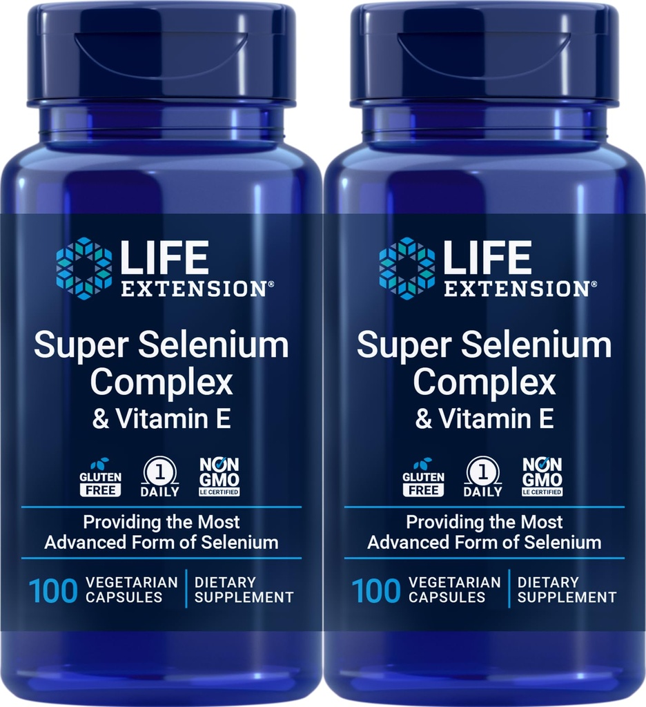 Επέκταση ζωής Super Selenium Complex 200 mcg & βιταμίνη Ε, 100 Veg Caps (πακέτο των 2)