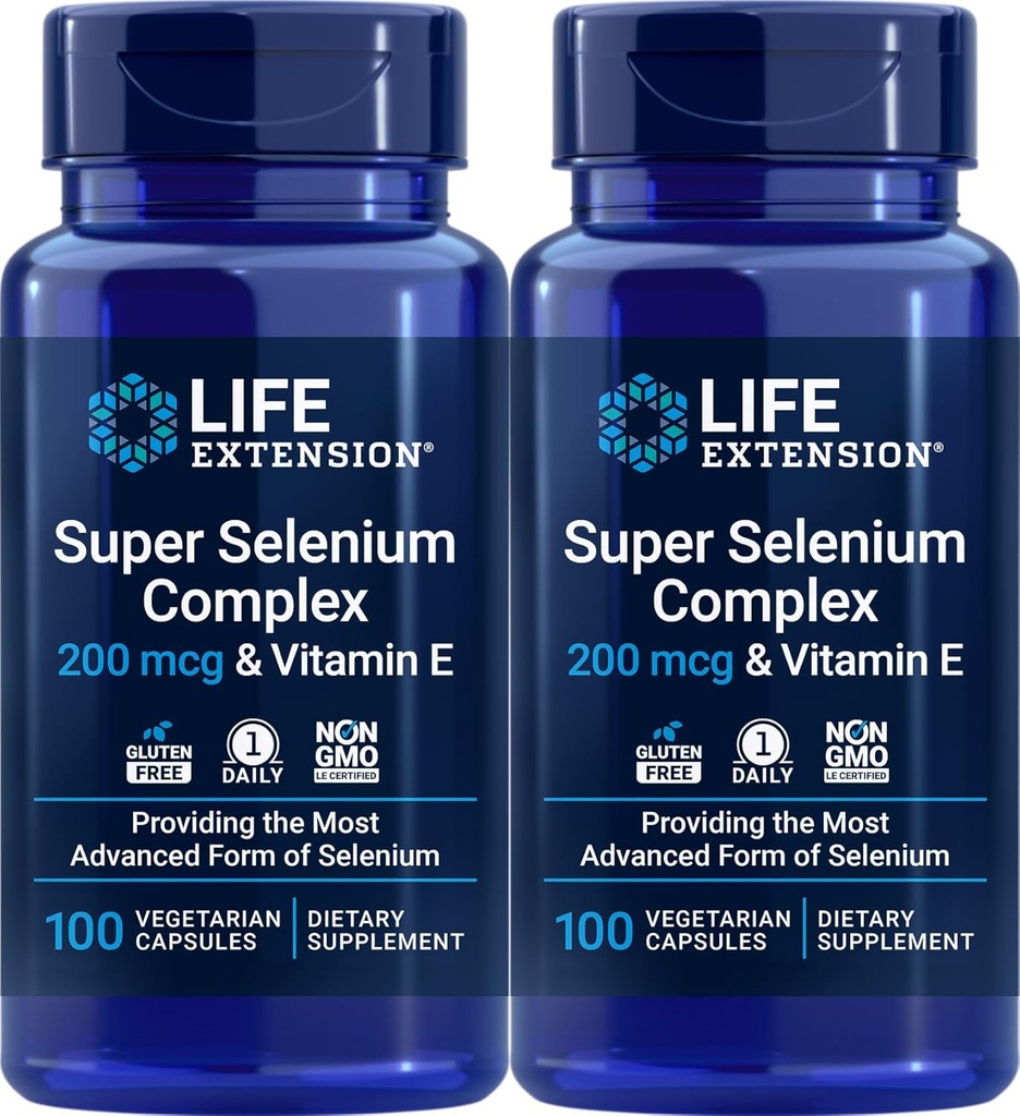 Life Extension Super Selenium Complex 200 mcg & Vitamin E, 100 Veg Caps (Pack of 2)