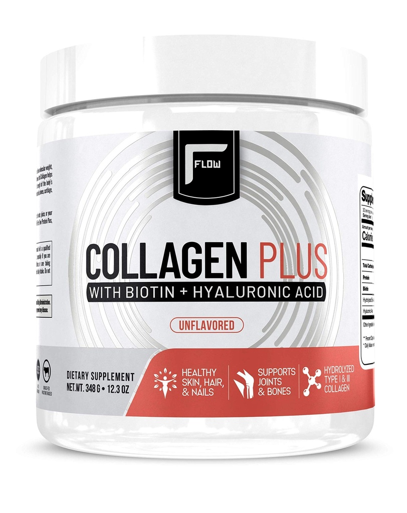 Flow Supplements Collagen Peptides Protein Powder Collagen Supplements with Hyaluronic Acid + Biotin Hydrolyzed Collagen Peptides Multi Collagen Powder Type I and III - 348 Gram (Pack of 1)