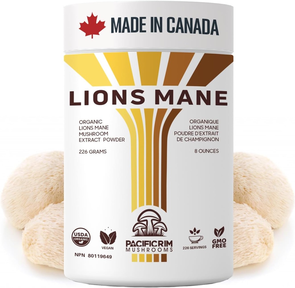 Lions Mane συμπλήρωμα σκόνης Ultra δύναμη 10:1 οργανικά Lions Mane Mushroom Υποστηρίζοντας τη μνήμη, τη γνώση, την υγεία του εγκεφάλου, 8 ουγγιά / 226 Υπηρεσίες