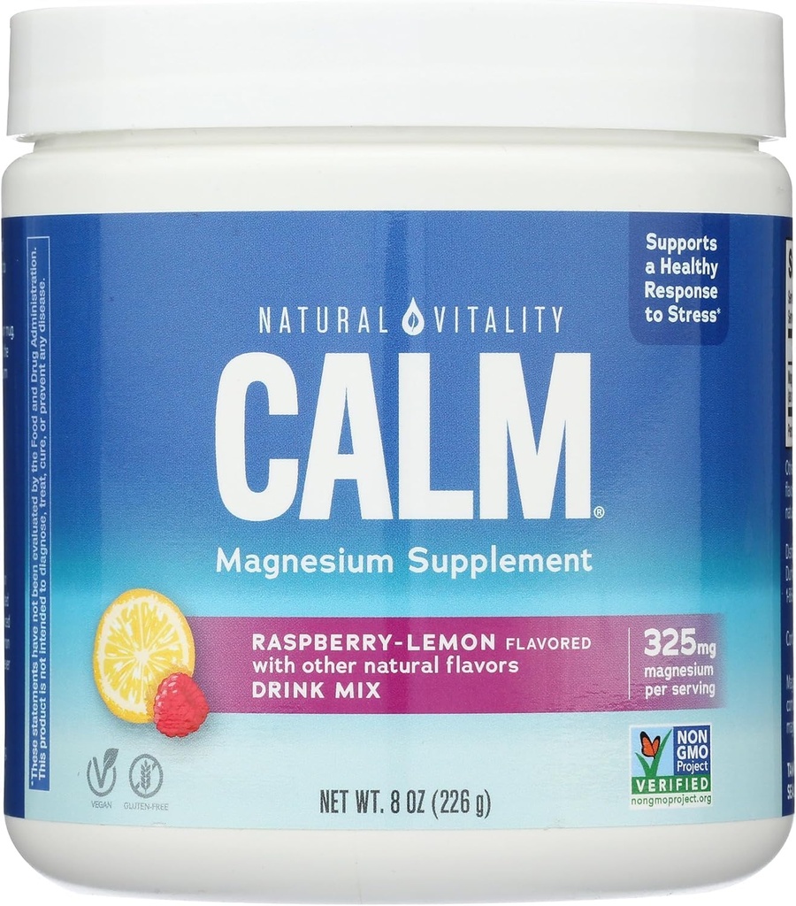 Natural Vitality Calm, Magnesium Supplement, Anti-Stress Drink Mix Powder, Original, Raspberry Lemon - 8 Ounce (Packaging May Vary)