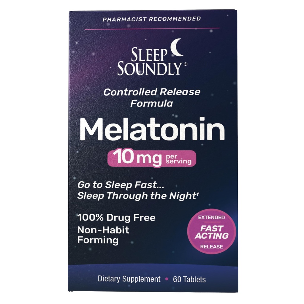 Sleep Soundly Melatonin 10mg, Fast Acting, Extended Release Sleep Formula, 60 μερίδες, Blue