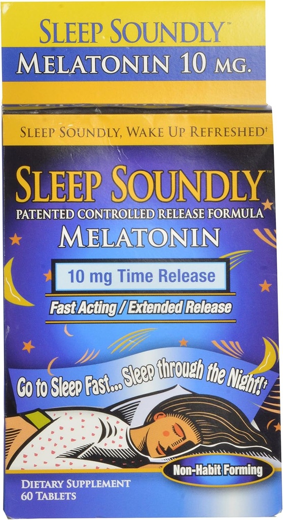 Sleep Soundly Melatonin 10mg, Fast Acting, Extended Release Sleep Formula, 60 μερίδες, Blue