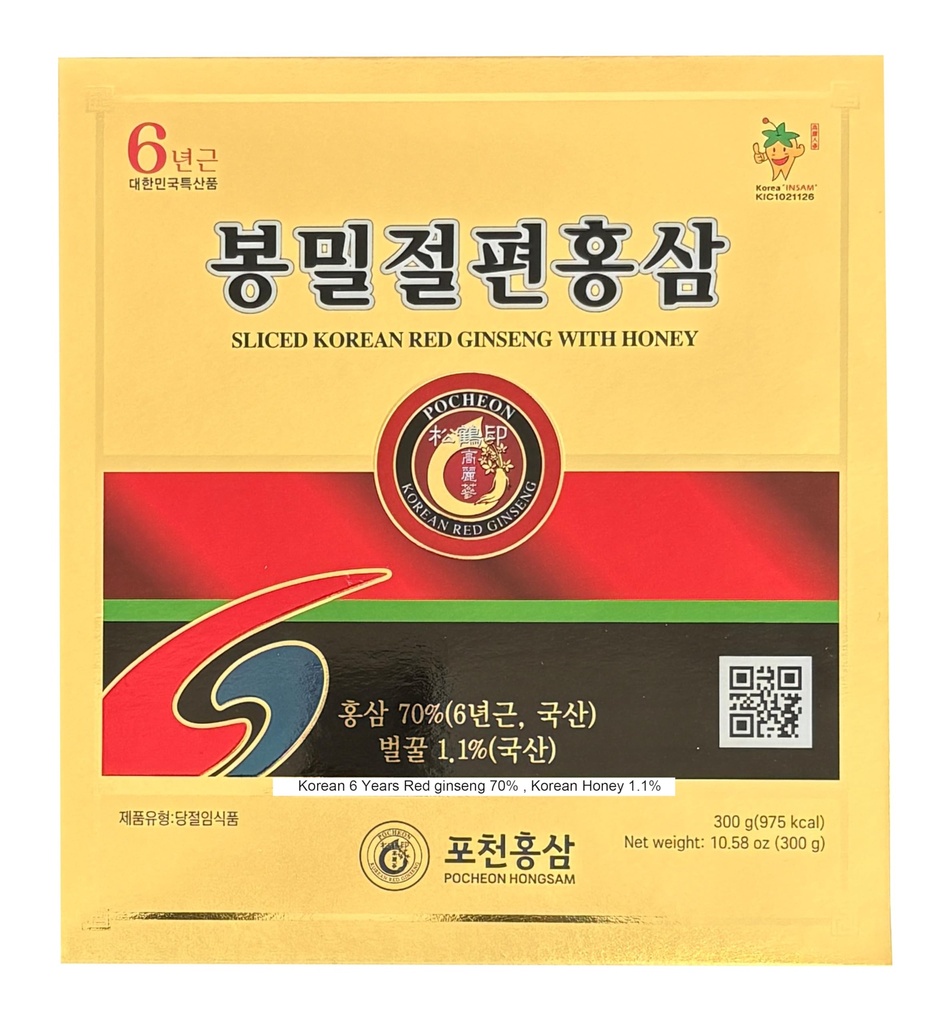 Pocheon 300g (10.6oz) 6Ετών Κορεάτης Panax Red Ginseng Φέτα με μέλι, Σαπωνίνη, Φυσική Ανοσοποιητική Υποστήριξη