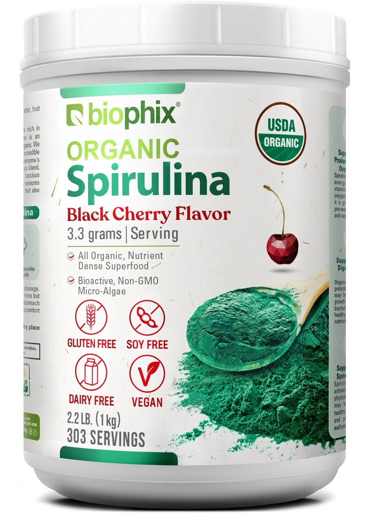 biophix οργανική σκόνη Spirulina 2,2 lb μαύρο κεράσι άρωμα - πρωτεΐνη-Rich θρεπτικό υλικό-πυκνό Superfood - ισχυρό αντιοξειδωτικό - Υποστηρίζει ανοσοποιητική υγεία