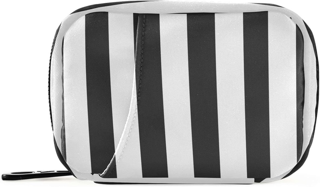 Pfrewn Pill Organizer Case Black and White Striped Travel Pill Box with Zipper 7 Day Portable Small Weekly Vitamin Medicine Supplement Holder Pouch Bag for Women Men