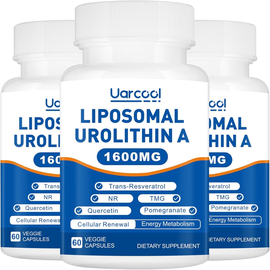 Urolithin A συμπλήρωμα 1600mg Προώθηση μυϊκή δύναμη και την παραγωγή ενέργειας, TMG για υγιή επίπεδα Homocysteine και νικοτιναμίδιο ribβοζίδιο NAD+ ενίσχυση για τη μακροζωία - 60 Softgels (3 μπουκάλια)