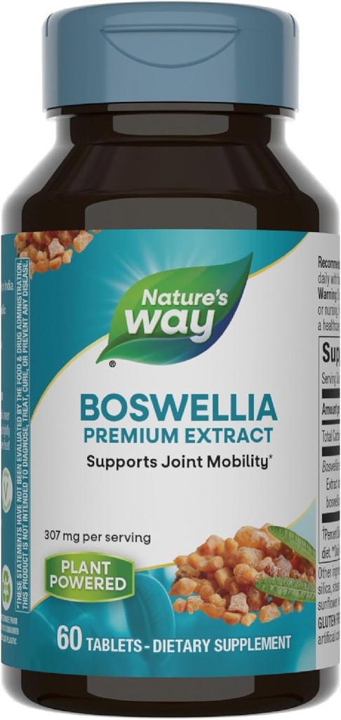 Nature's Way Boswellia Premium Extract, υποστηρίζει την κοινή κινητικότητα*, 307 mg Boswellia serrata Extract per Serving, συμπλήρωμα Frankincense, Gluten Free & Vegan - 60 δισκία (Packaging May Vary)