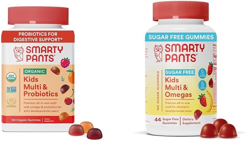 SmartyPants Kids Multivitamin Gummies Bundle: Βιολογικά Προβιοτικά, Ωμέγα 3, Βιταμίνες D3, C, B12, B6, A, K & Zinc Ανοσολογική Υποστήριξη, Χωρίς ζάχαρη Μπανάνα Φράουλα, 164 Count