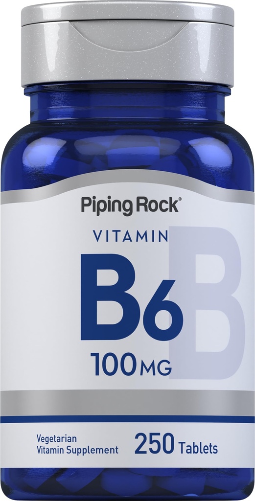 Piping Rock Vitamin B6 100mg Tablets | 250 Pills | Supplement for Men and Women | As Pyridoxine Hydrochloride | Vegetarian, Non-GMO, Gluten Free