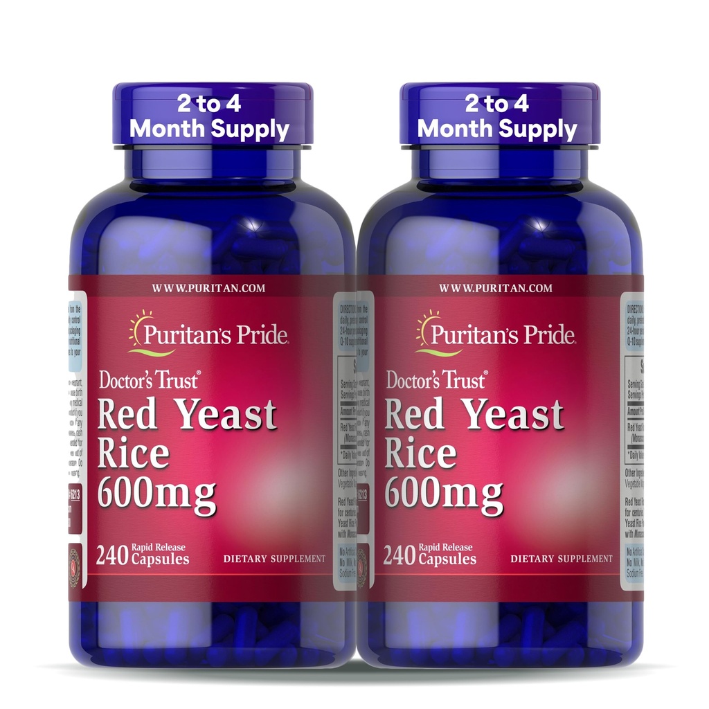 Puritan's Pride Doctors Trust® Red Yeast Rice 600mg, Συμπλήρωμα διατροφής, 240 κάψουλες ταχείας απελευθέρωσης, 2 συσκευασίες