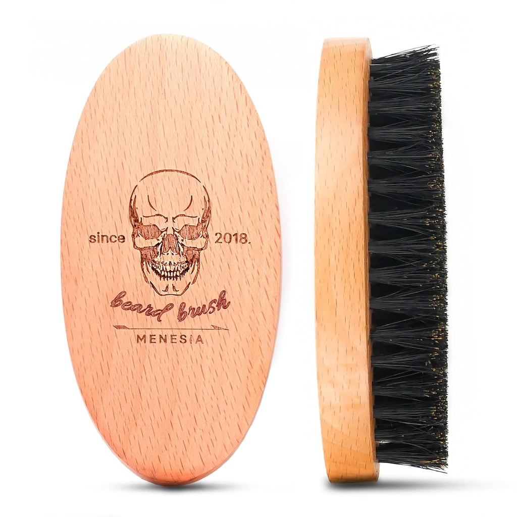 Βούρτσα για άνδρες με γούνα, Pocket Travel Men's Wooden Small Soft Beard Brush (Skull)