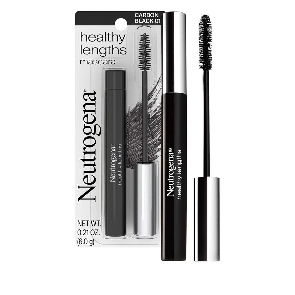 Neutrogena Healthy Lengths Mascara - με βιταμίνη Ε & Ελαιόλαδο, επιμήκυνση Formula Εκτείνει το βλέμμα των βλεφαριών σας μέχρι 100% χωρίς συμπύκνωση, φλέξιμο ή smudging, Carbon Black 0.21 oz